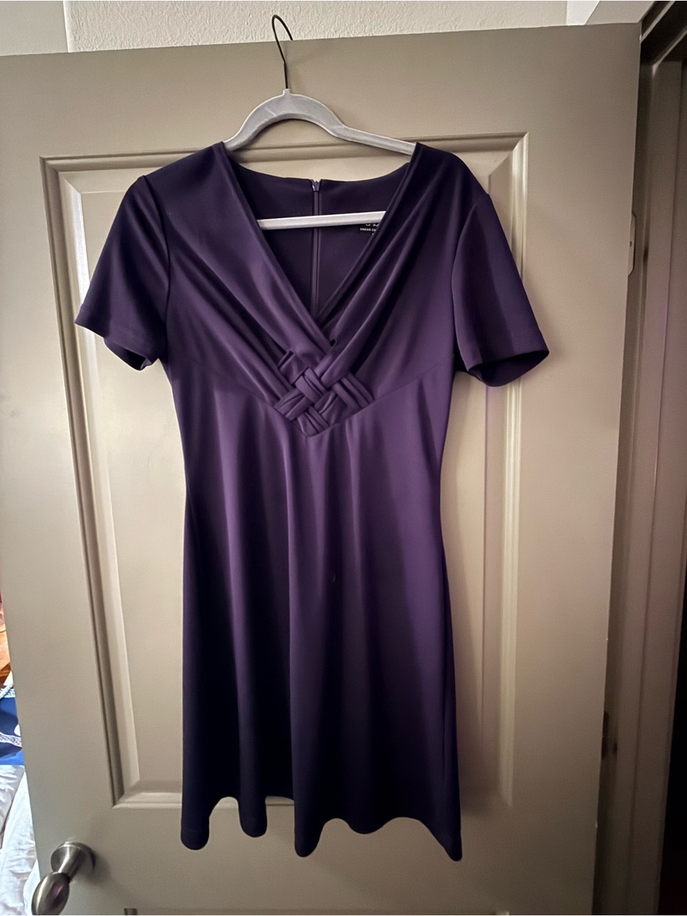 Classic V-Neck Midi Dress in Deep Purple